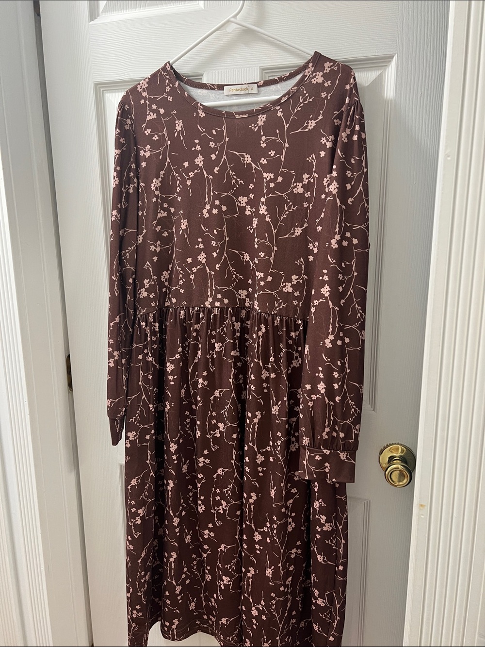Women's Brown Floral Long-Sleeve Dress